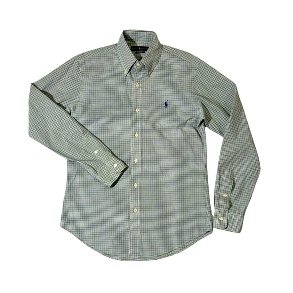 Polo Ralph Lauren mens S Small custom fit green check button up oxford shirt EUC - Picture 1 of 5